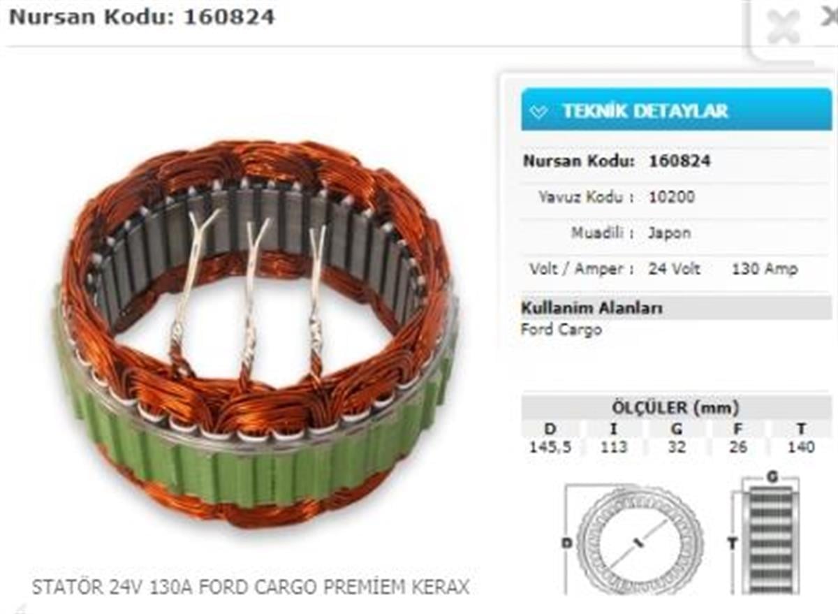 Statör 24V 130Ah Ford Cargo Japon Tip | Nursan 160824