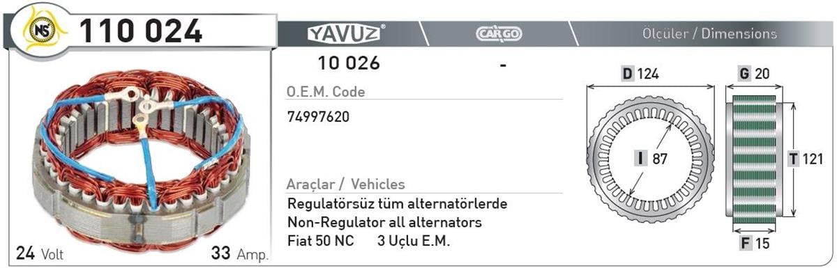 Statör 24V 33Ah Mako 10026 | Nursan 110024