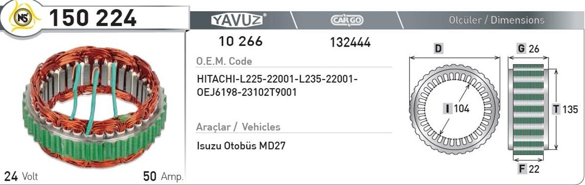 Statör 24V 50Ah Isuzu Otobüs 150224 | Nursan 150224