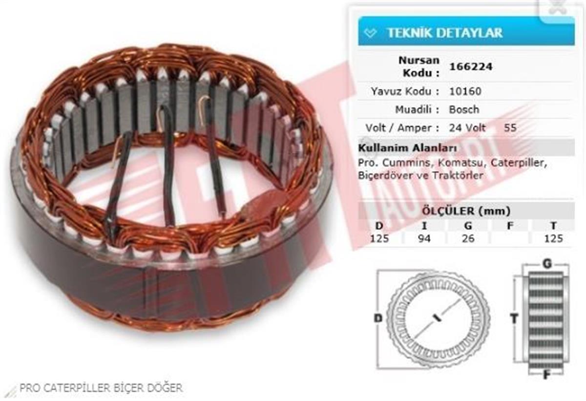 Statör 24V 55Ah Pro Cummıns Komatsu Caterpillar | Nursan 166224
