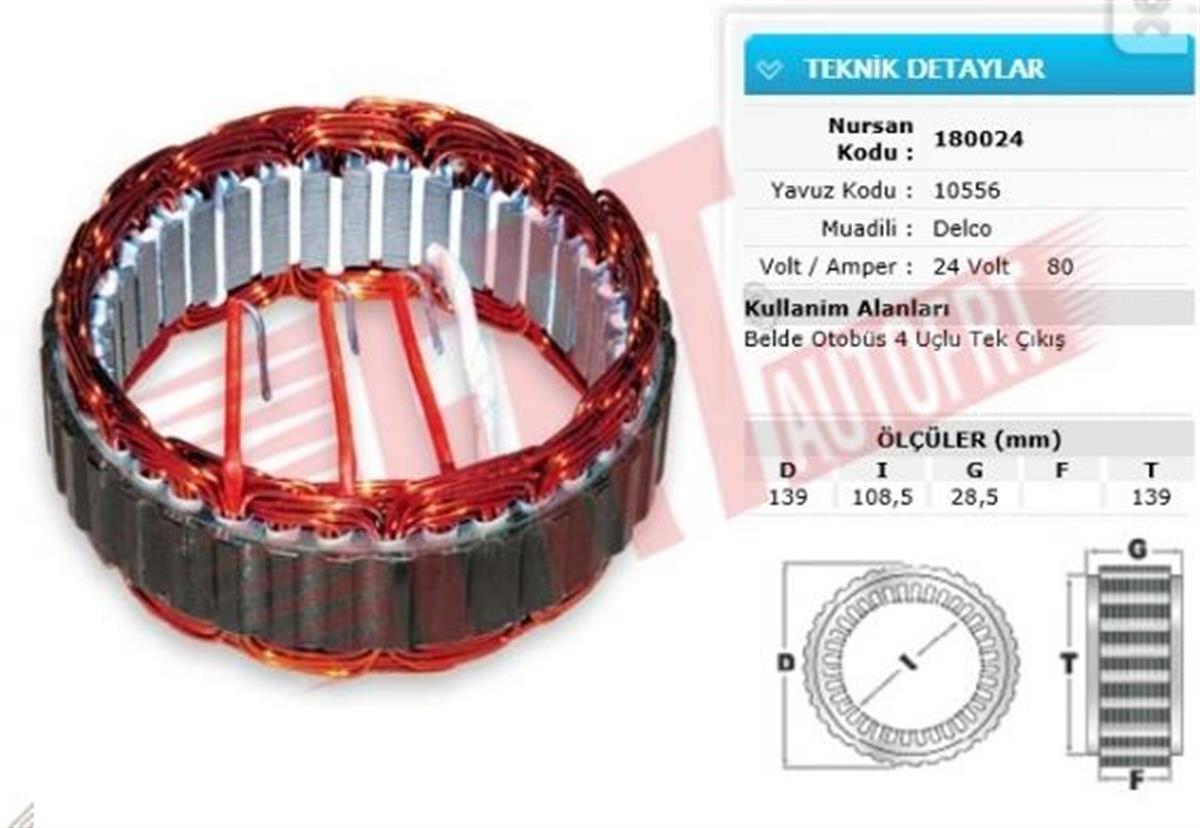 Statör 24V 85Ah Delko Alt Samsung Belde Yavuz | Nursan 180024