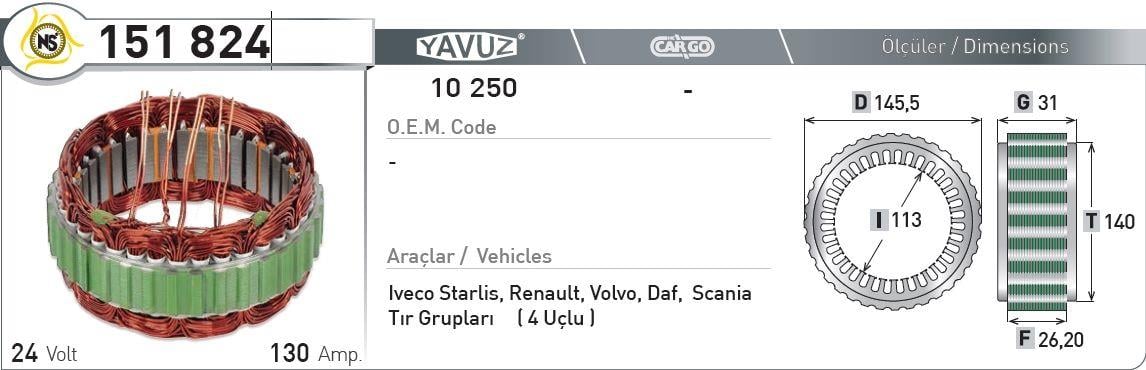 YAVUZ10250-Statör -  Alternatör Yastığı