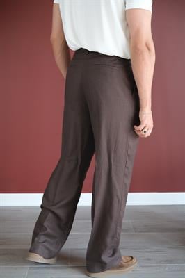 Hafif Baggy Keten Pantolon-Kahverengi