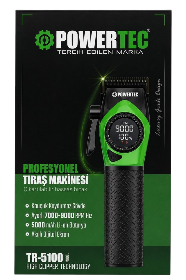 TR-5100 Profesyonel Saç Tıraş Makinesi | 9000 RPM Dijital Ekran | 5000 Mah Li-İon Batarya | Şarjlı Berber Tipi Clipper 6
