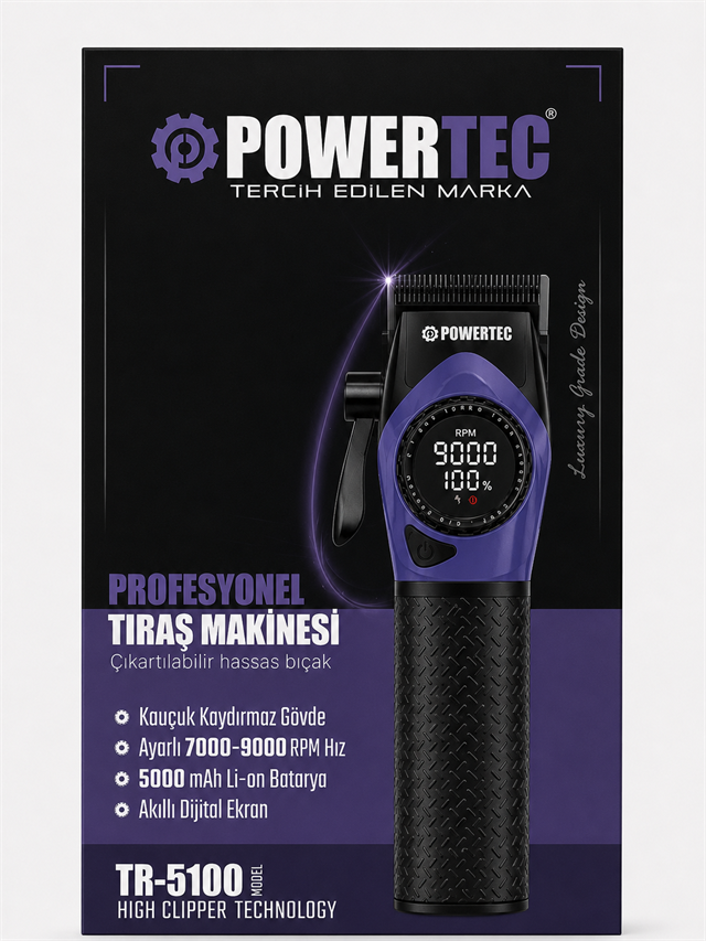 TR-5100 Profesyonel Saç Tıraş Makinesi | 9000 RPM Dijital Ekran | 5000 Mah Li-İon Batarya | Şarjlı Berber Tipi Clipper 20