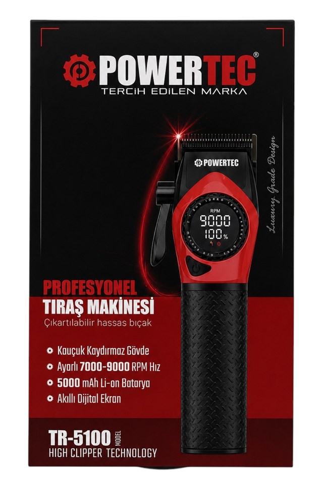 TR-5100 Profesyonel Saç Tıraş Makinesi | 9000 RPM Dijital Ekran | 5000 Mah Li-İon Batarya | Şarjlı Berber Tipi Clipper 13