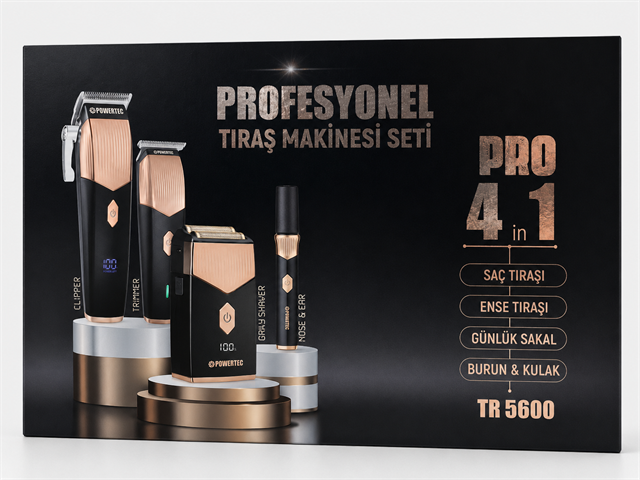 TR-5600 Pro 4İn1 Set Saç-Sakal&Ense&Vücut-Günlük Sakal-Burun&Kulak(4'Lü Şarj Standı Ve Önlük Hediye) 6