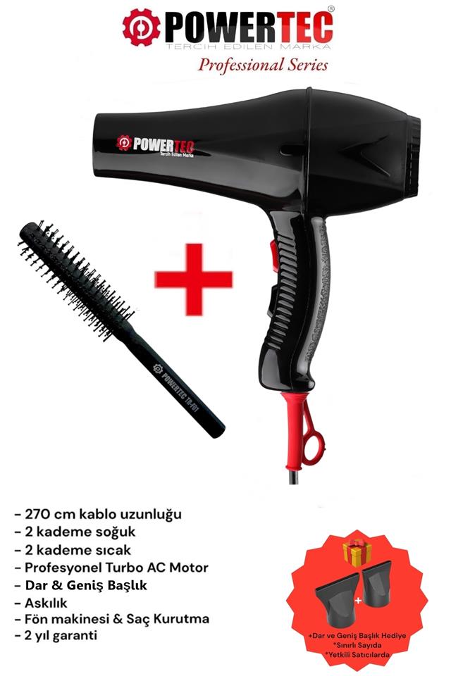 TR-901 Turbo Profesyonel Fön Makinası + Berber Fön Fırçası 2
