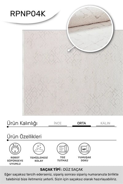 BONAPARTE-Beyaz- Özel Ölçü-Salon , Oturma Odası ve Koridor Halısı-Robot Süpürge Uyumlu-Kolay Temizlenebilir-Uygun Fiyat