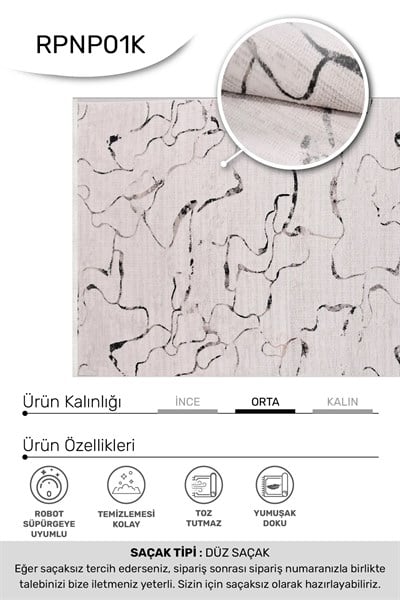 BONAPARTE-Krem/Siyah- Özel Ölçü-Salon , Oturma Odası ve Koridor Halısı-Robot Süpürge Uyumlu-Kolay Temizlenebilir-Uygun Fiyat