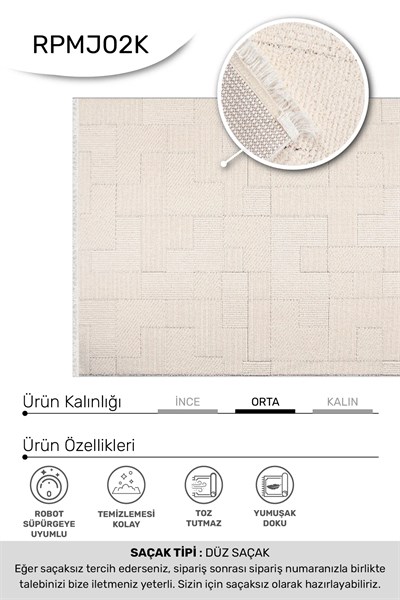 MARGİN-Beyaz- Özel Ölçü- Oturma Odası, Koridor, Yatak Odası Halısı- Robot Süpürgeye Uyumlu-Kolay Temizlenebilir- Uygun Fiyat