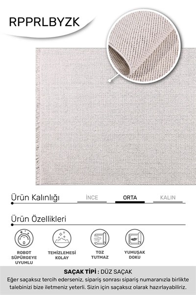 PARLA-Beyaz- Özel Ölçü- Oturma Odası, Koridor, Yatak Odası Halısı- Robot Süpürgeye Uyumlu-Kolay Temizlenebilir- Uygun Fiyat