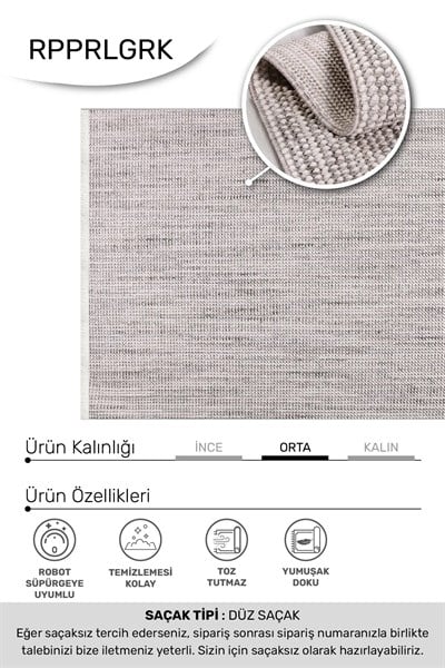 PARLA-Gri- Özel Ölçü- Oturma Odası, Koridor, Yatak Odası Halısı- Robot Süpürgeye Uyumlu-Kolay Temizlenebilir- Uygun Fiyat