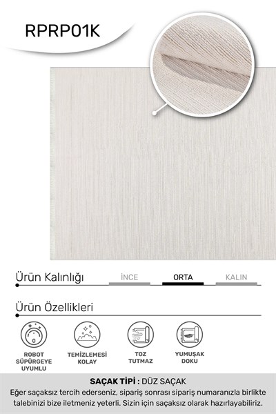 ROSA-Krem- Özel Ölçü- Oturma Odası, Koridor, Yatak Odası Halısı- Robot Süpürgeye Uyumlu-Kolay Temizlenebilir- Uygun Fiyat