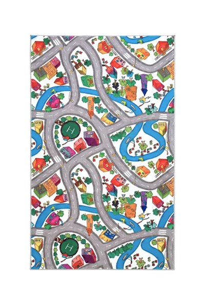 RugKids Halı -Trafik Desenli -Silinebilir-Kolay Temizlenir- Kaymaz Tabanlı - Özel Ölçü
