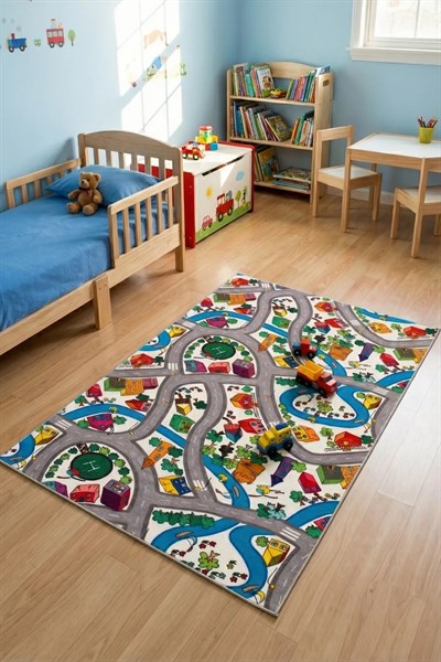 RugKids Halı -Trafik Desenli -Silinebilir-Kolay Temizlenir- Kaymaz Tabanlı - Özel Ölçü
