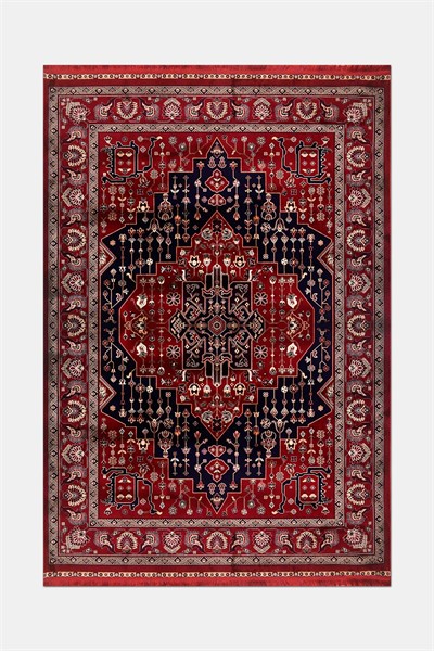 TALYA- Kırmızı / Lacivert - Sabit Ölçü- Oturma Odası,Salon - Robot Süpürgeye Uyumlu-Kolay Temizlenebilir