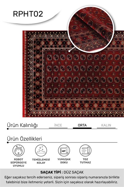 TALYA-Kırmızı - Oturma Odası,Salon - Robot Süpürgeye Uyumlu-Kolay Temizlenebilir