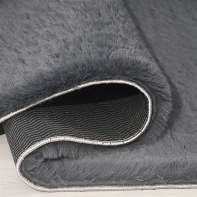 Tavşan Poly Peluş Halı -Antrasit-  Yüksek Kalite-Ekstra Yumuşak - Kaymaz Özel Tabanlı - Özel Ölçü