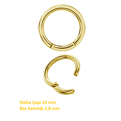 10 mm Gold Cerrahi Çelik Düz Halka Helix Piercing Lob Kıkırdak Rook Daith Conch