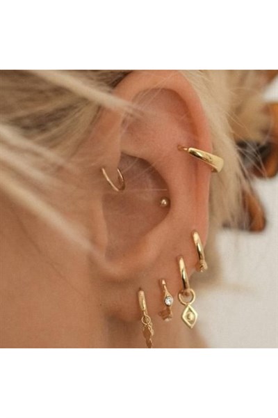 10 mm Gold Cerrahi Çelik Düz Halka Helix Piercing Lob Kıkırdak Rook Daith Conch