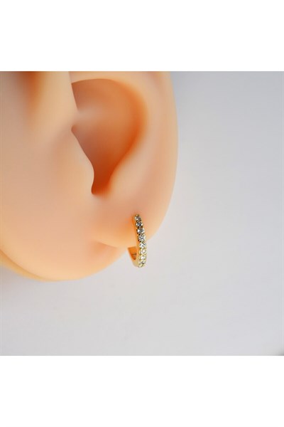 10 mm Gold Renk Taşlı Halka Piercing Helix Lob Conch Kıkırdak