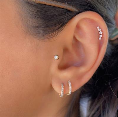 10 mm Gold Renk Taşlı Halka Piercing Helix Lob Conch Kıkırdak