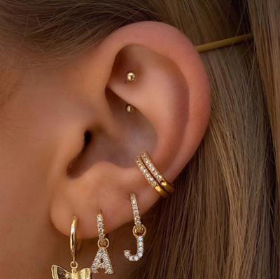 10 mm Gold Renk Taşlı Halka Piercing Helix Lob Conch Kıkırdak