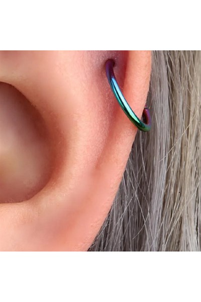 10 mm Hologram Cerrahi Çelik Düz Halka Helix Piercing Lob Kıkırdak Rook Daith Conch