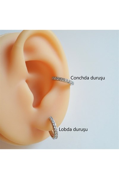 10 mm Silver Renk Taşlı Halka Piercing Helix Lob Conch Kıkırdak