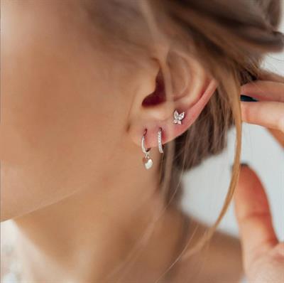 10 mm Silver Renk Taşlı Halka Piercing Helix Lob Conch Kıkırdak