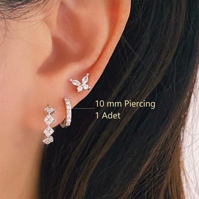 10 mm Silver Renk Taşlı Halka Piercing Helix Lob Conch Kıkırdak