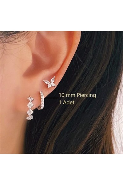 10 mm Silver Renk Taşlı Halka Piercing Helix Lob Conch Kıkırdak