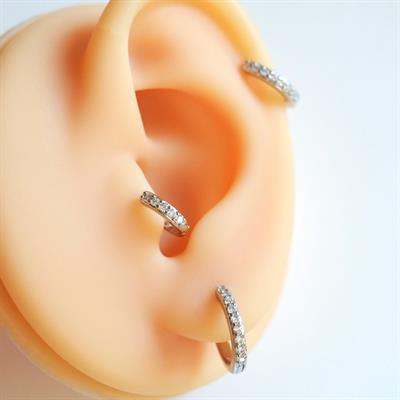 10 mm Silver Renk Taşlı Halka Piercing Helix Lob Conch Kıkırdak