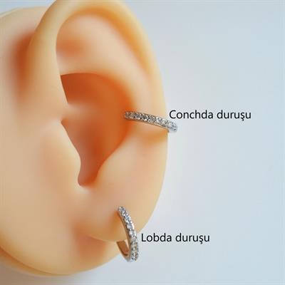 10 mm Silver Renk Taşlı Halka Piercing Helix Lob Conch Kıkırdak