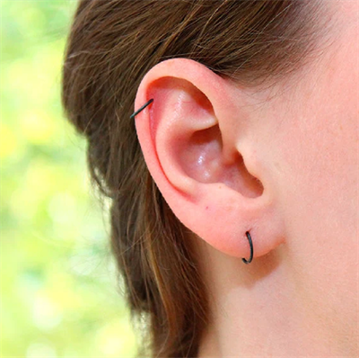10 mm Siyah Cerrahi Çelik Düz Halka Helix Piercing Lob Kıkırdak Rook Daith Conch