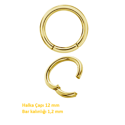 12 mm Gold Cerrahi Çelik Düz Halka Helix Piercing Lob Kıkırdak Rook Daith Conch