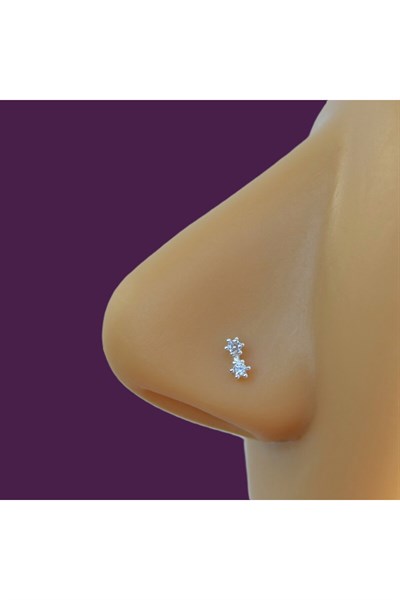 3 Adet 925 Ayar Gümüş Tektaş İğne Burun Hızma Seti – 2mm Tektaş, 3mm Tektaş, Çift Yıldız, 3’lü set
