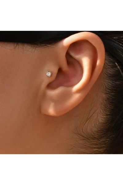 3 MM Tektaş Cerrahi Çelik Piercing Tragus Helix Kıkırdak Conch Gümüş Renk 8 Mm