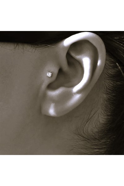 3 MM Tektaş Cerrahi Çelik Piercing Tragus Helix Kıkırdak Conch Gümüş Renk 6 Mm
