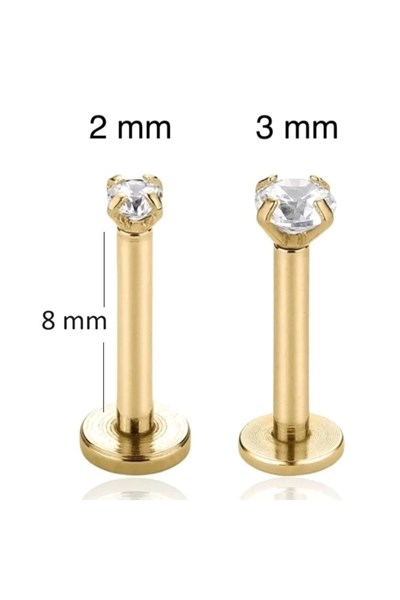 3 MM Tektaş Cerrahi Çelik Piercing Tragus Helix Kıkırdak Conch Gold Renk 8 Mm