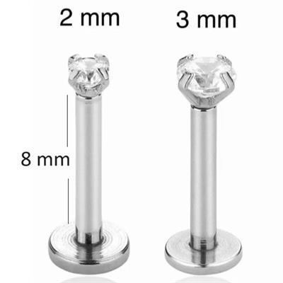 3 MM Tektaş Cerrahi Çelik Piercing Tragus Helix Kıkırdak Conch Gümüş Renk 8 Mm