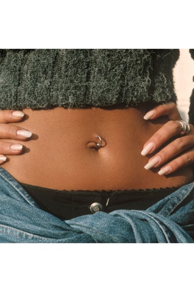 316 L Çelik Küçük Topçuklu Düz Halka Göbek Piercingi 6 mm Silver Renk