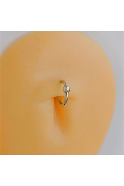 316 L Çelik Küçük Topçuklu Düz Halka Göbek Piercingi 8 mm Silver Renk