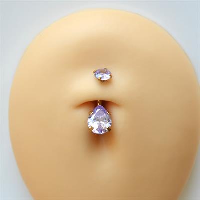 316 L Çelik Lila Mor Zirkon Damla Taşlı Göbek Piercingi