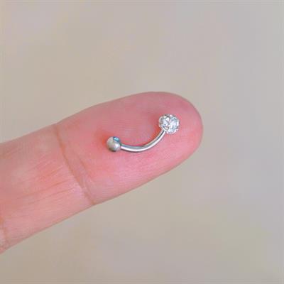 316 L Çelik Minimal Taşlı Göbek Piercingi 8 mm Silver Renk