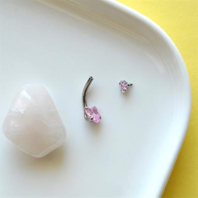 316 L Çelik Zirkon Pembe Taşlı Kalp Göbek Piercingi Taşlı Kalpli Minimal Göbek Piercingi Silver Renk