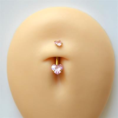 316 L Çelik Zirkon Pembe Taşlı Kalp Göbek Piercingi Taşlı Kalpli Minimal Göbek Piercingi Gold