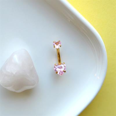 316 L Çelik Zirkon Pembe Taşlı Kalp Göbek Piercingi Taşlı Kalpli Minimal Göbek Piercingi Gold