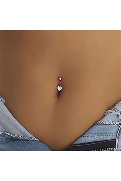 316 L Çelik Zirkon Pembe Taşlı Kalp Göbek Piercingi Taşlı Kalpli Minimal Göbek Piercingi Silver Renk
